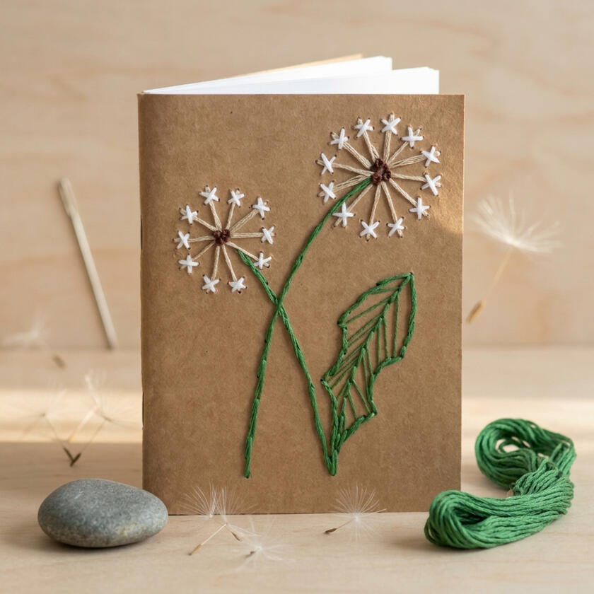 embroidered notebook dandelion