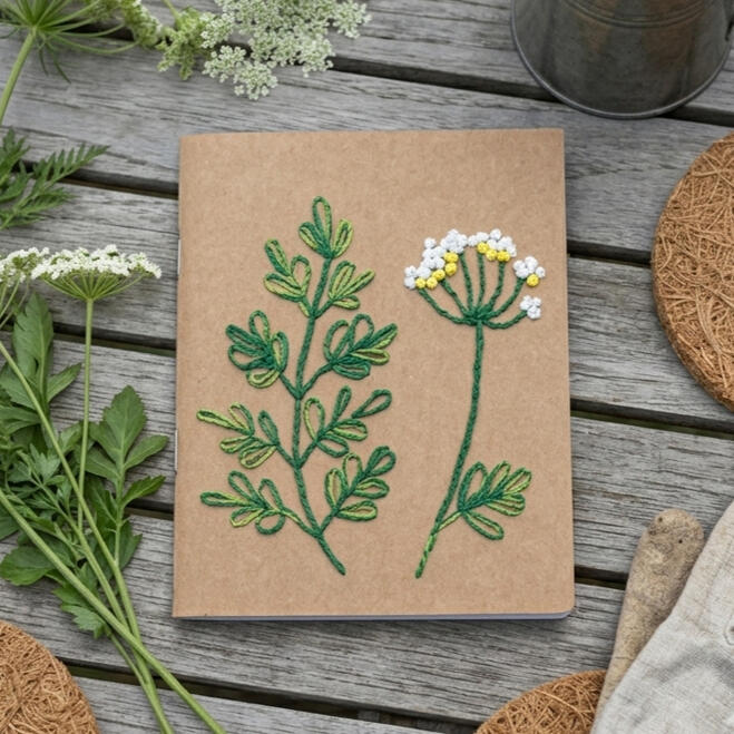 queen anne's lace embroidered notebook